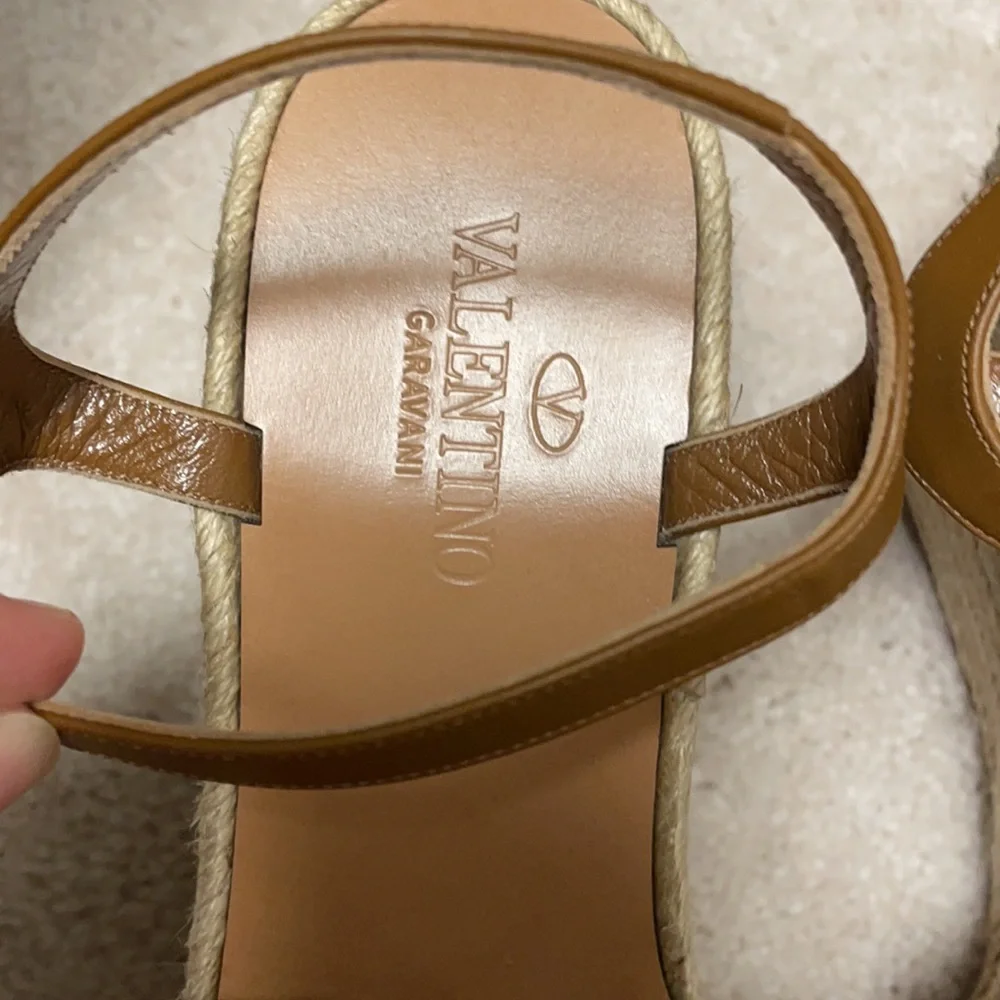 Valentino Garavani Tan Suede Bow Wedge Sandals